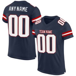 Custom Navy Jersey Football Authentic Mesh White-Red