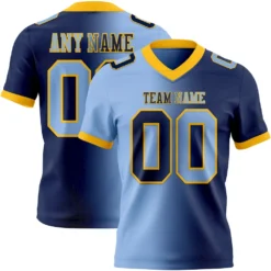 Custom Navy Light Blue-Gold Mesh Authentic Gradient Fashion Football Jersey