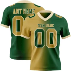 Custom Green Old Gold-Cream Mesh Authentic Gradient Fashion Football Jersey